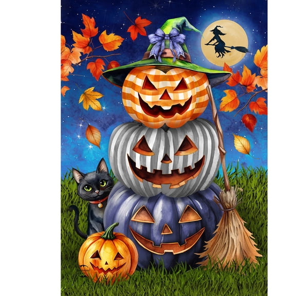 Briarwood Lane House Flag 40x28 For Outdoor Halloween Striped Pumpkin Stack For Halloween House Flag