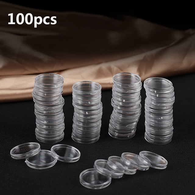 LEFU for 100 Pack Transparent Plastic Coin Holders 16mm Inner Diameter Round Storage Boxes for Commemorative Coins Double Protection Against Oxidation and Moisture