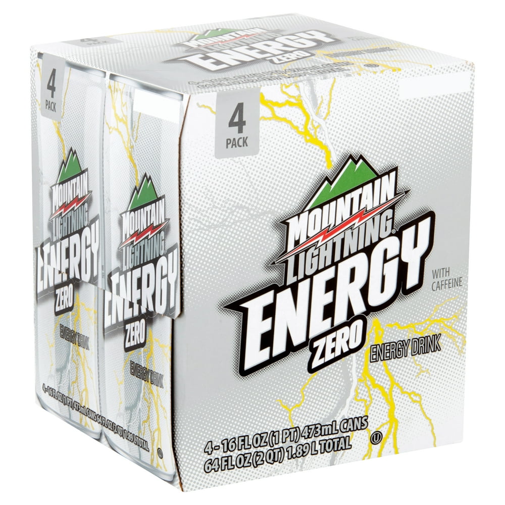Mountain Lightning Zero Energy Drink with Caffeine, 16 fl oz, 4 count