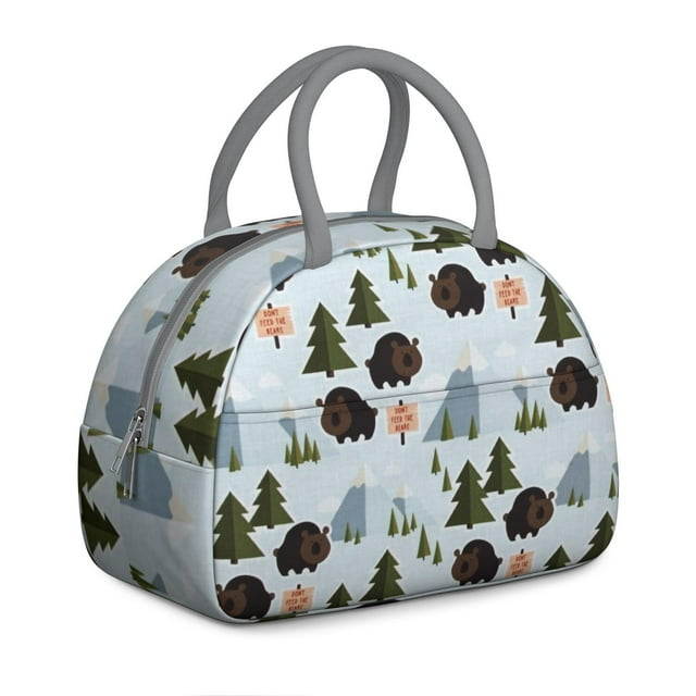 Sac à Lunch Boho Ours Sauvage – Imprimé Ours de Forêt Dessin Animé, Réutilisable, Durable et Esthétique Sac à Lunch Isolé