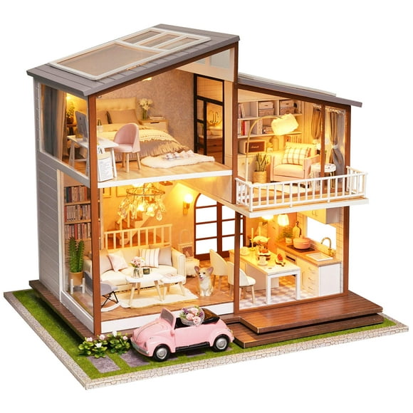 Villa en miniatura Dollhouse Spilay DIY con muebles, LED 1:24