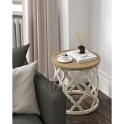 17.7'' Farmhouse End Table, Round French Country Side Table, Distressed Wood Tray Top Rustic Accent Table with Lipped Edge, Beige