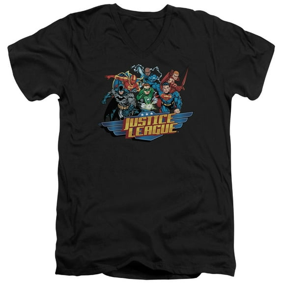 JLA Justice League Ready To Fight S/S Adult V-Neck Black