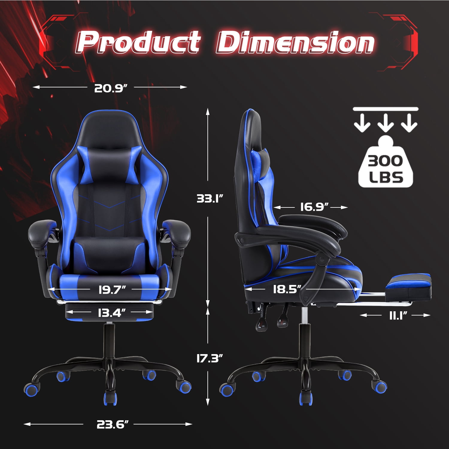 Homall PU Leather Gaming Chair Massage Ergonomic Gamer Chair Height Adjustable Computer Chair with Footrest & Lumbar Support, Blue