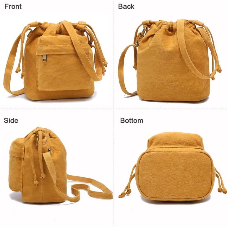 Crossbody Bags for Women Small Canvas Drawstring Bucket  display picture 3