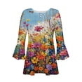 thumbnail image 4 of CYMMPU Spring Tops Button V Neck Flare Sleeve Fall Fashion Shirts Loose Fit Floral Pattern 3/4 Sleeve Blouses for Women Dressy Casual Tunic Tops Empire Waist A Line T-Shirts Multicolor XL, 4 of 5