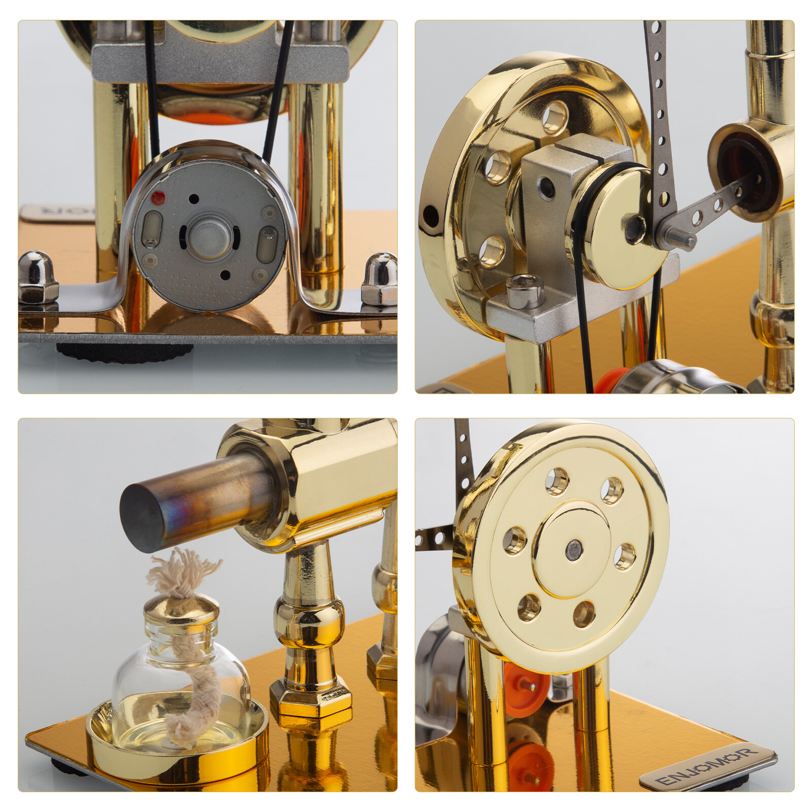 Metal Balance Single Cylinder Stirling Engine Model, External Combustion Hot Air Engine with LED Bulb Power Generation, STEM Education & Desktop Collectible Gift for Hobbyists