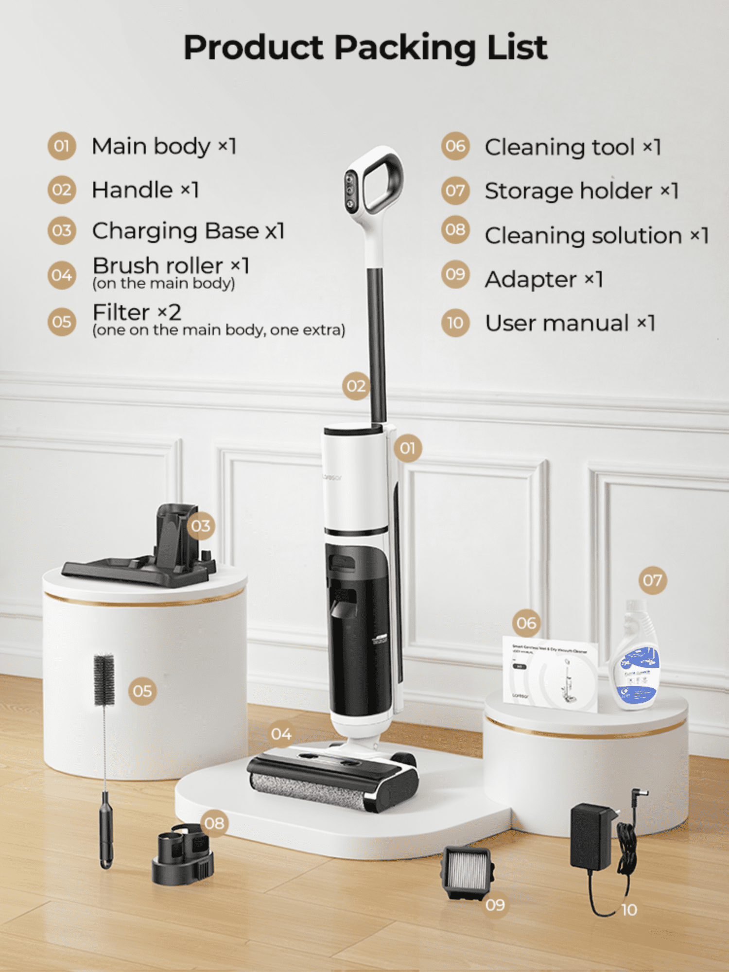 Laresar M5 Cordless Wet Dry Vacuum, Self Cleaning Cordless Floor Washer Vacuum Mop & Cold Air Drying for Hardwood Floor Pet Hair
