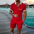 thumbnail image 2 of JIKNTTR Men's 2 Pieces Linen Set 2025 Summer Beach Fashion Casual Zipper Short Sleeved Shorts Set Leisure Walking Outfits, 2 of 9