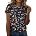 thumbnail image 3 of Jsaierl Summer Tops for Women 2025 Trendy Boho Floral Print Tunic Shirts Short Sleeve Crew Neck Tshirt Casual Loose Blouse, 3 of 6