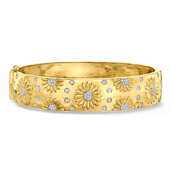Ross-Simons 0.20 ct. t.w. Diamond Sunflower Bangle Bracelet in 18kt Gold Over Sterling, Women's, Adult