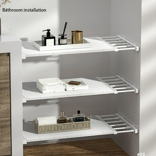 Wardrobe Closet Organizer Adjustable Storage Shelf Space-Saving Kitchen Rack Punch-free Decorative Shelves Extendable Punch-free Cabinet Stand Holder Type 1