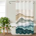 thumbnail image 3 of Beige Teal Ombre No Hook Shower Curtain Waterproof,Bathroom Curtains with Snap in Liners and See Through Top Window,Modern Geometric Aesthetics Abstract Hotel Style Bathtub Curtains Shower 36"Wx72"L, 3 of 8