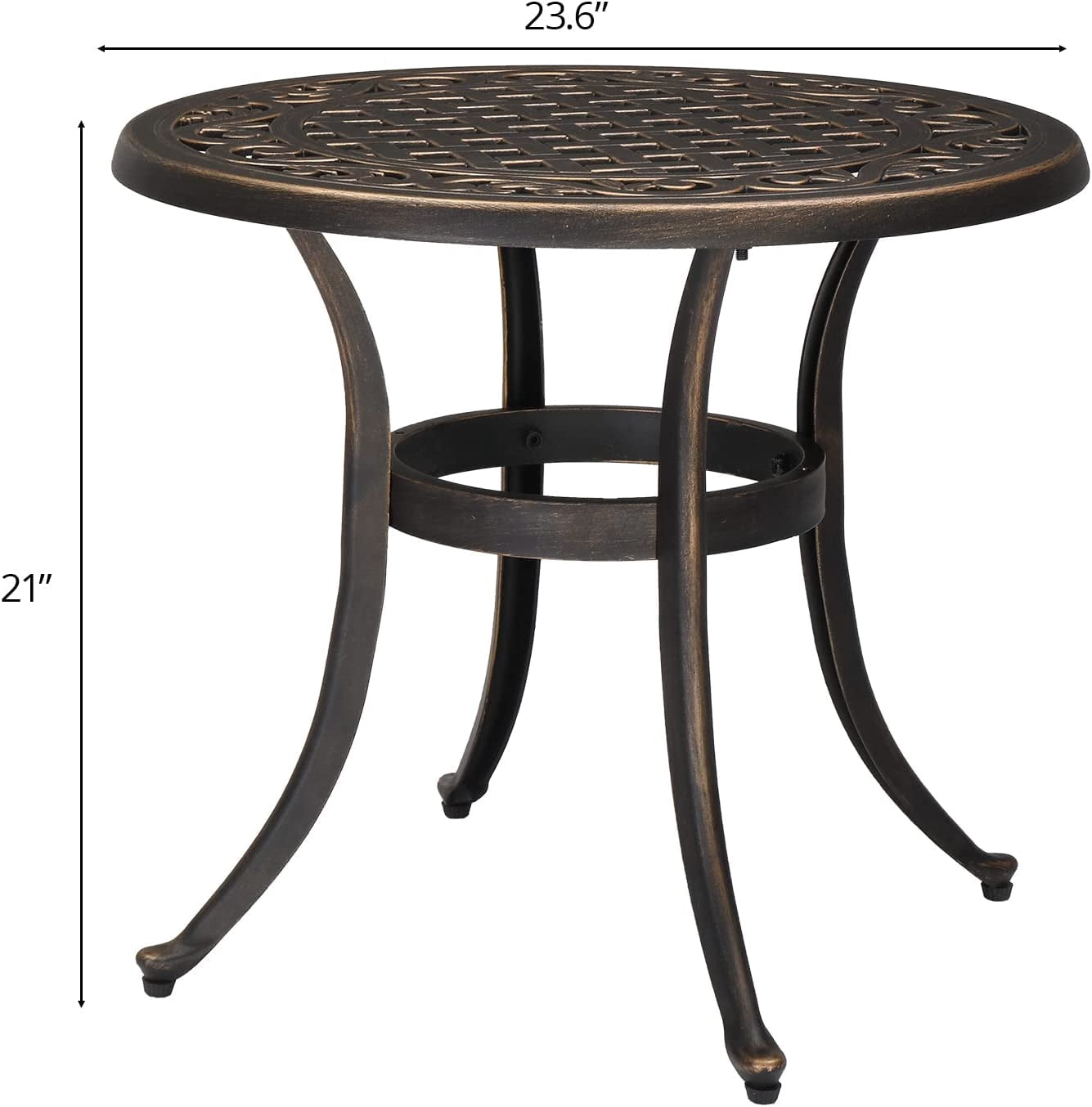 VINGLI Outdoor Traditional Weather-Resistant Cast Aluminum Circle End Table, Bronze