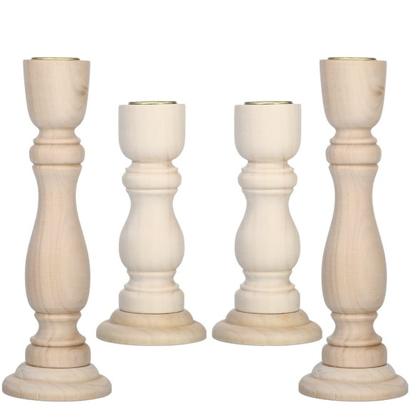 Pungan Set of 4 Rustic Wooden Candle Holders for Pillar Candles, Farmhouse Style Decorative Wood Candlesticks, 6.93" x 2.24" x 2.24"