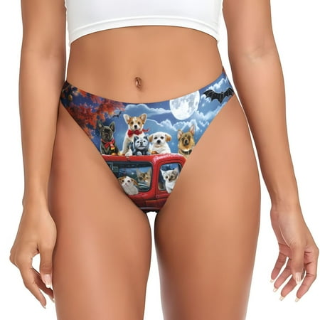 Adobk Halloween Pets Pumpkins Print Seamless Women Underwear Thongs No Show Ladies Thong No Line Breathable Comfortable Panties Undies for Women-4X-Large