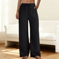 thumbnail image 2 of Womens Linen Pants 2026 Summer Drawstring Waist Baggy Pants Work Casual Vacation Beach Trousers with Pockets OIOLOYJM Black S, 2 of 5