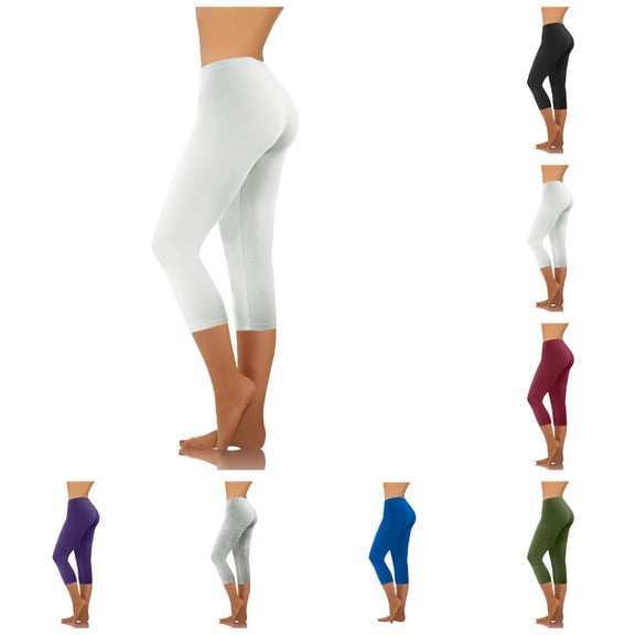 LIBRCLO Womens Capri Leggings High Waist Solid Yoga Pants Ladies Fashion Casual Sports Trousers
