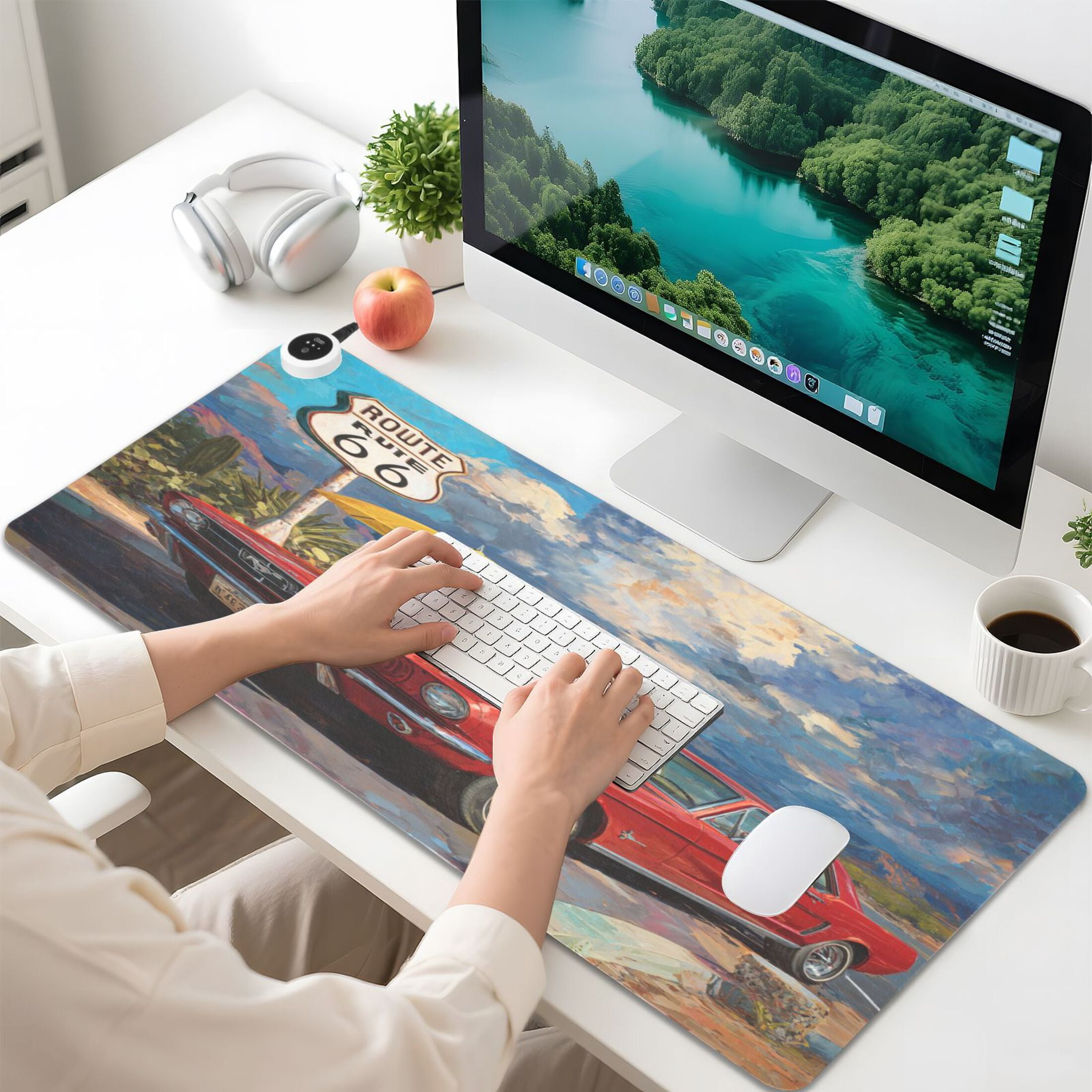 Large Heated Desk Mat Mouse Pad 31.5"x13"PU Leather Graphene Heating Desk Warmer with 3 Temperature Settings 110V US Plug Non-Slip Warm Pad for Home, Office, and Gaming Red Pony Of The Desert