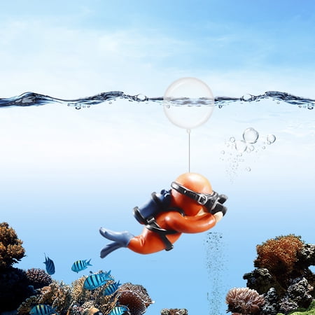 Surakey Fish Tank Floating Decoration Diver Aquarium Ornaments Fish Tank Ornamental Floating Pendant with Floating Device Orange