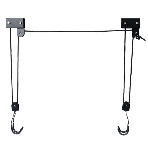 Kayak Hoist Garage Storage - Canoe Lift with 125 lb Capacity - Ladder Lift - Rubber Coated - Ceiling Mount - Indoor Storage - Secure Locking System Black   Steel