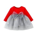 thumbnail image 2 of Ulitacool Newborn Girls Dresses O Neck Graphic Prints Sundress Long Sleeve Patchwork Bowknot Dresses Durable Wear 0-6 Months Red, 2 of 4