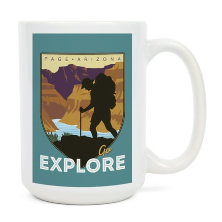 

15 fl oz Ceramic Mug Page Arizona Go Explore Backpacker Vector Style Contour Dishwasher & Microwave Safe