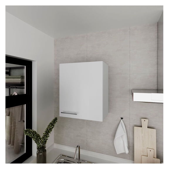 Wall Cabinet Dennard, White Kitchen Storage - Modern Wall Mounted Cabinet with Shelves, 23.6" Height, Ready to Assemble