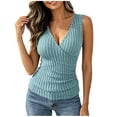 thumbnail image 2 of Karymi Workout Tops for Women Wrap V Neck Ribbed Knit Tank Top, Solid Sleeveless Side Button Detail Ruched Slim Fit Fuzzy Brushed Knit Vest Womens Blouses, 2 of 7
