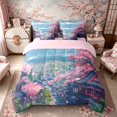 thumbnail image 3 of Manfei Anime Fuji Bedding Comforter Set for Girls, Cherry Town King Bedding Sets, Pink Blue White, Pink Reversible7 Pieces, 3 of 6