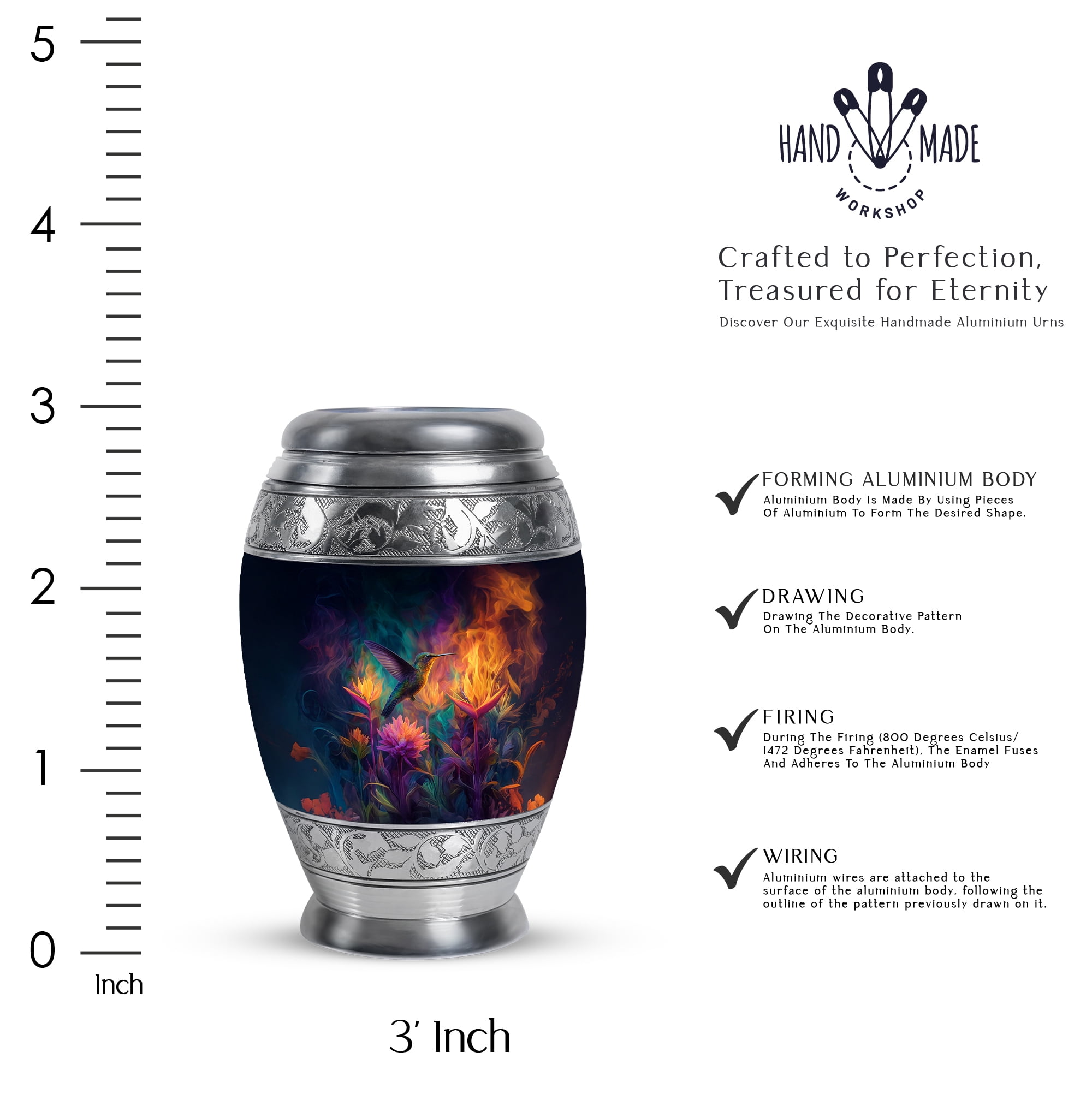 Humming Bird Small Cremation Urns For Adult Male, Keepsake Urn For Mom Ashes, Flowers Funeral Urns For Adult Male, Black Little Urn For Male Ashes, 3 Inch