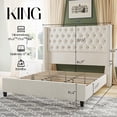 thumbnail image 3 of Merluxy King Bed Frame with Deep Button Tufted and Velvet Wingback Headboard,No Box Spring Needed,Cream, 3 of 9