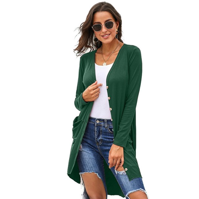 U.Vomade Women's Mid-Sleeve Solid Button-Down Long Knit Cardigan Sweater Jacket