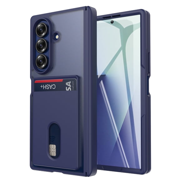 Frosted Translucent Case for Samsung Galaxy Z Fold8 Ultra, Slim PC Phone Cover with Card Holder Hinge Protection Tempered Glass Front Protection, Anti-Scratch Design, Darkblue