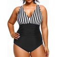 thumbnail image 4 of GHSDFBB Women Plus Size One Piece Swimsuits V Neck Tummy Control Bathing Suits Retro Ruched Swimwear, 4 of 6