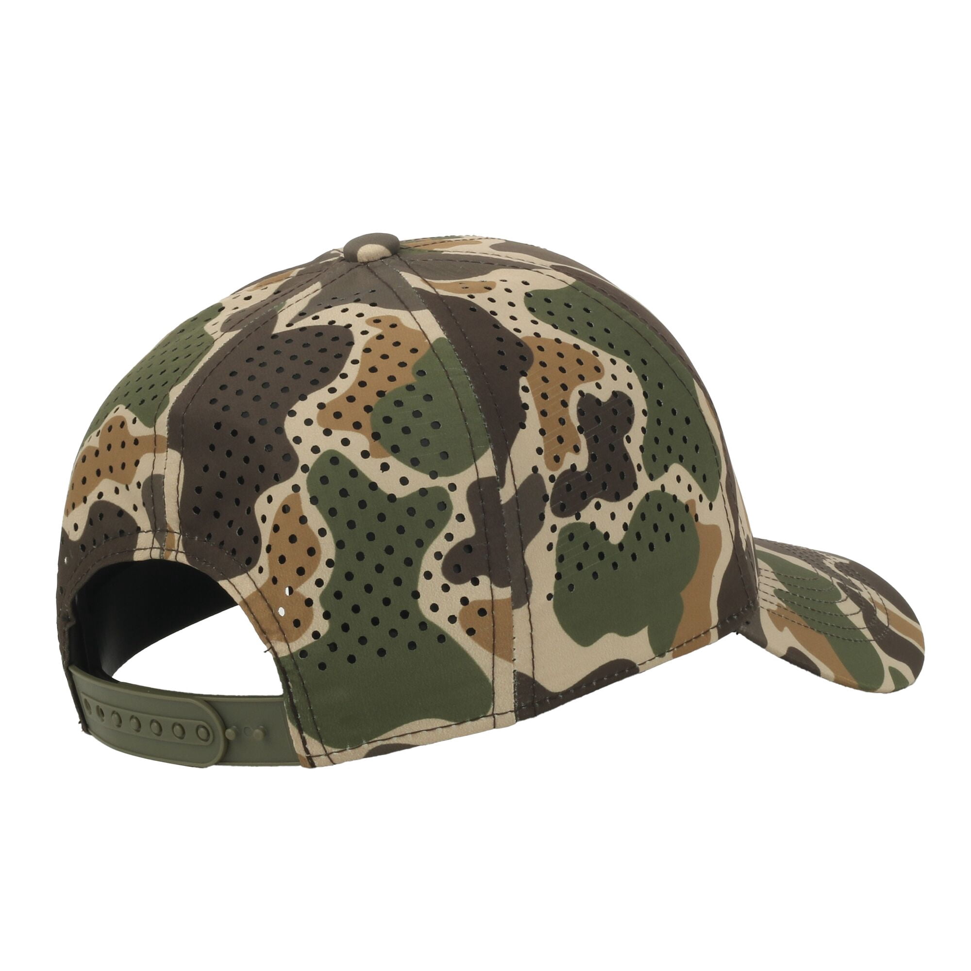 Outdoor Cap Deer Tag 6-Panel Structured Hat – Screen Print Patch, Woodland Camo with Perforated Back, One Size