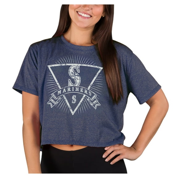 Women's-Concepts Sport  Heather Navy Seattle Mariners Distressed Quest Boxy Cropped Top