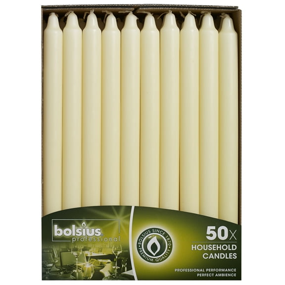 Bolsius Unscented Ivory Taper - Houshold Candles Pack of 50-11-inch Long Candles -12 Hour Long Burning Candles - Perfect for Emergency Candles, Chime Candles, Table Candles for Wedding, Dinner, Gift.