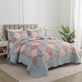 thumbnail image 3 of HoneiLife Quilt set Floral Blue & Pink Microfiber Quilt, Queen- Suitable for All Season (3 Count), 3 of 7