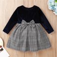 thumbnail image 2 of Mercatoo Toddler Girl Long Sleeve Solid Color Mesh Print Baby Dress Bow for 3 to 24 Months Toddler Patchwork Dress, 2 of 8