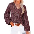thumbnail image 1 of Blusa BTFBM Boho con estampado floral y cuello en V de gasa para mujer, 1 of 4