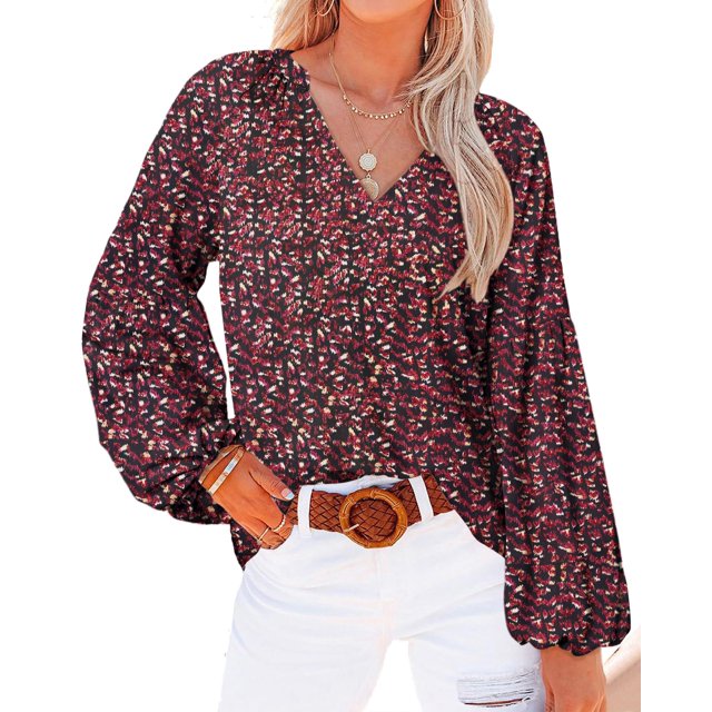 Blusa BTFBM Boho con estampado floral y cuello en V de gasa para mujer