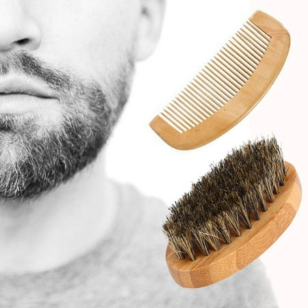 Men Boar Hair Bristle Beard Mustache Brush Comb Hard Oval Wood Handle by
