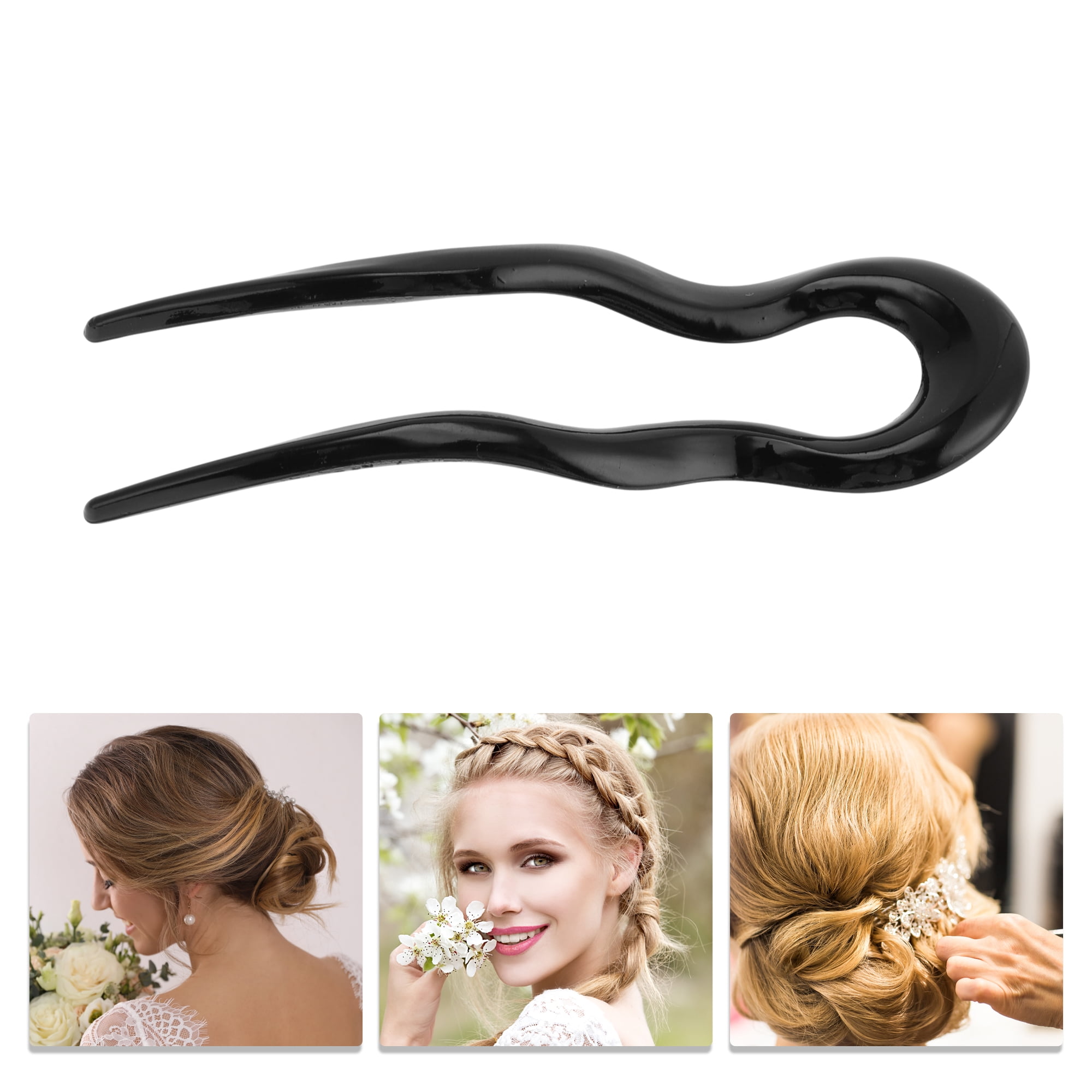 Unique Bargains Wave U-shaped Chignon Pin for Women 1 Pc Black