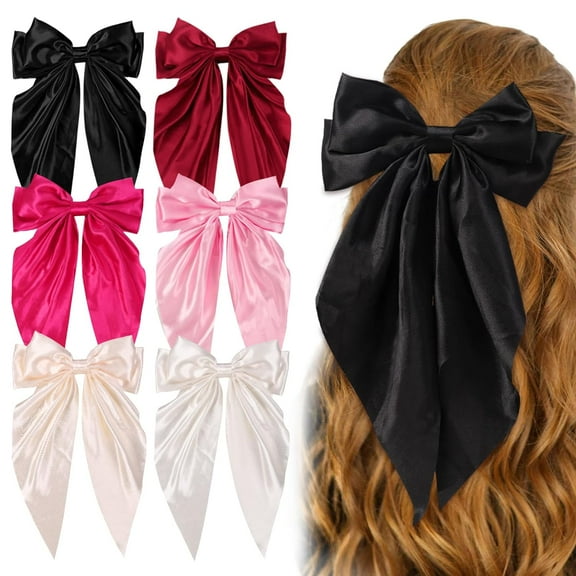 Hair Bows for Women Girls Big Hair Bows Clip Silky Satin Large Hair Ribbons Oversized Long Tail Hair Bows Hair Barrettes Hair Accessories Gifts