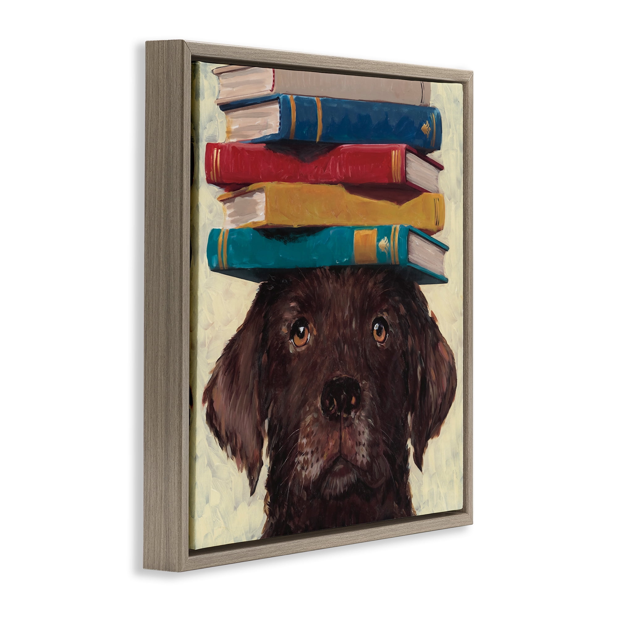 Stupell Industries Studious Abby Dog Brown Framed Floater Canvas Wall Art, design by Studio Bautista