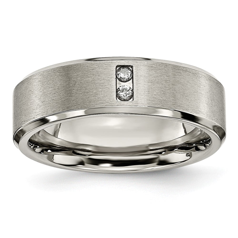 Men's 7mm Solid Titanium Simulated Diamond Comfort Fit Wedding Ring Band