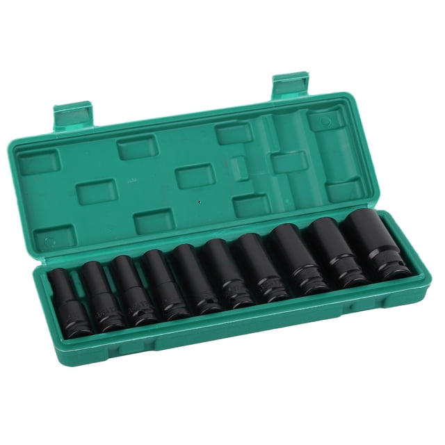 Juego de 10 llaves de vaso eléctricas negras de acero de alto carbono resistente, kit de llaves de vaso de 1/2"