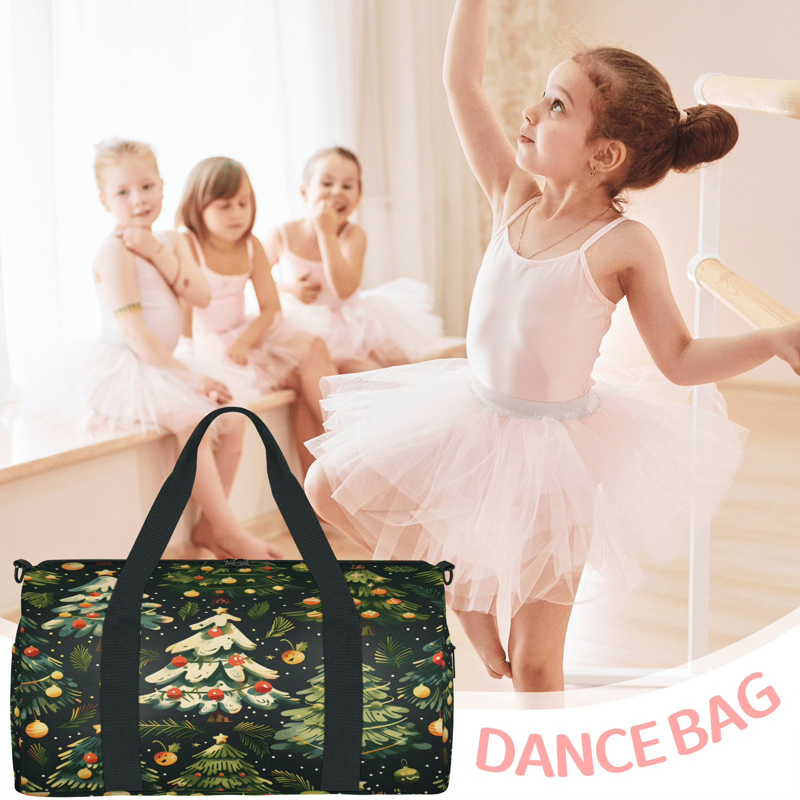 Herdesigns Merry Christmas Travel Duffle Bag Sports Yoga Weekender Overnight Carry on Workout Bags Lightweight Waterproof Gym Tote Bag for Women Christmas Tree