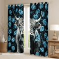 thumbnail image 2 of jejeloiu Blue Rose Highland Cow Black Out Curtains Kids,Floral Farm Print Curtains Pack of 2 (42x63 Each), 2 of 7